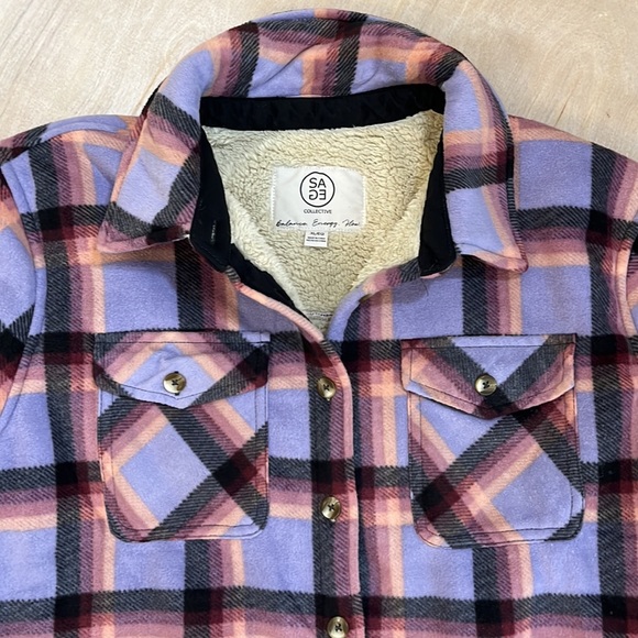 Sage Tops - Sage Collective Shacket Fleece Sherpa Plaid Shirt Jacket Size XL